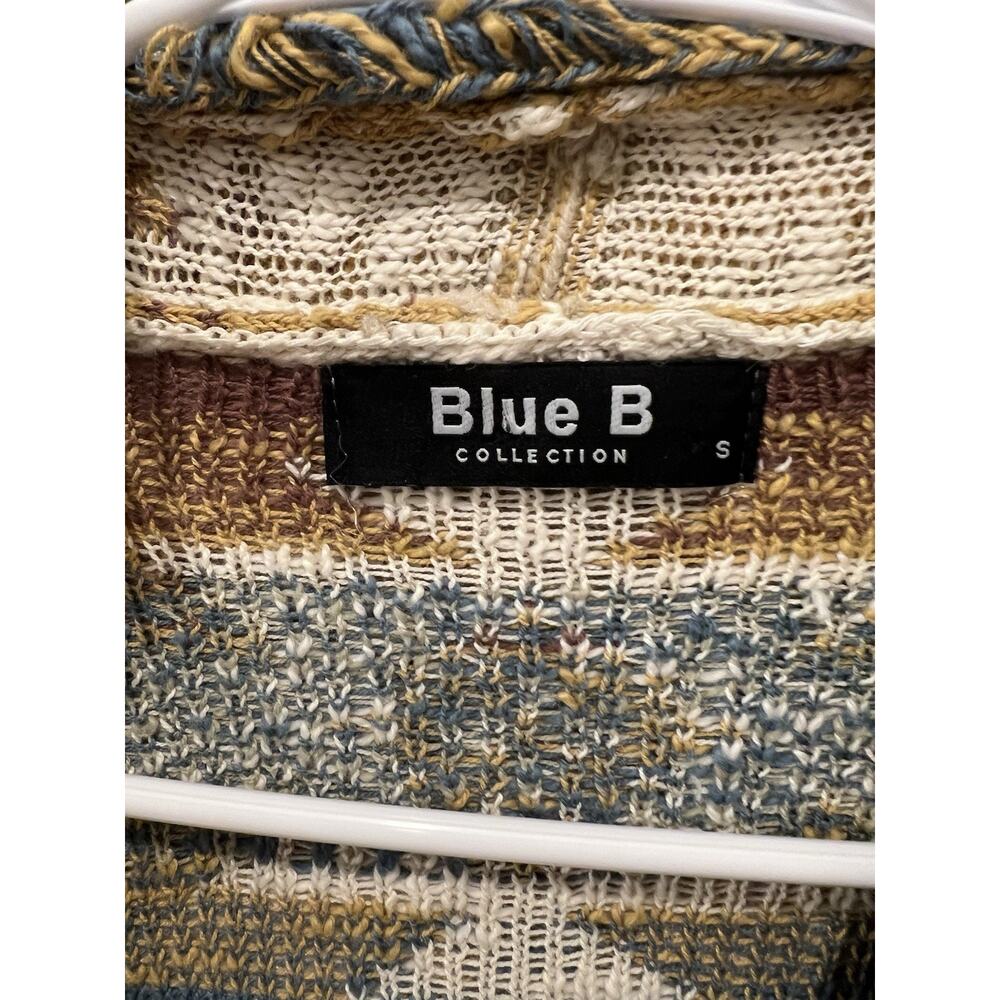Blue B Aztec W/ Fringe Open Cardigan Size S. Cream, Tan, Blue. - Picture 3 of 4